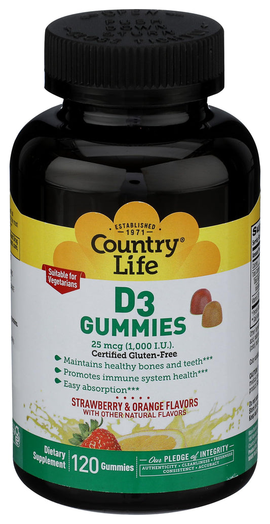 Gomitas vitamina d3 fresa naranja country life 120 unidades