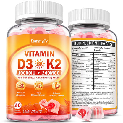 Gomitas vitamina D3 K2 veganas Edmmyliy sabor fresa natural 60 unidades