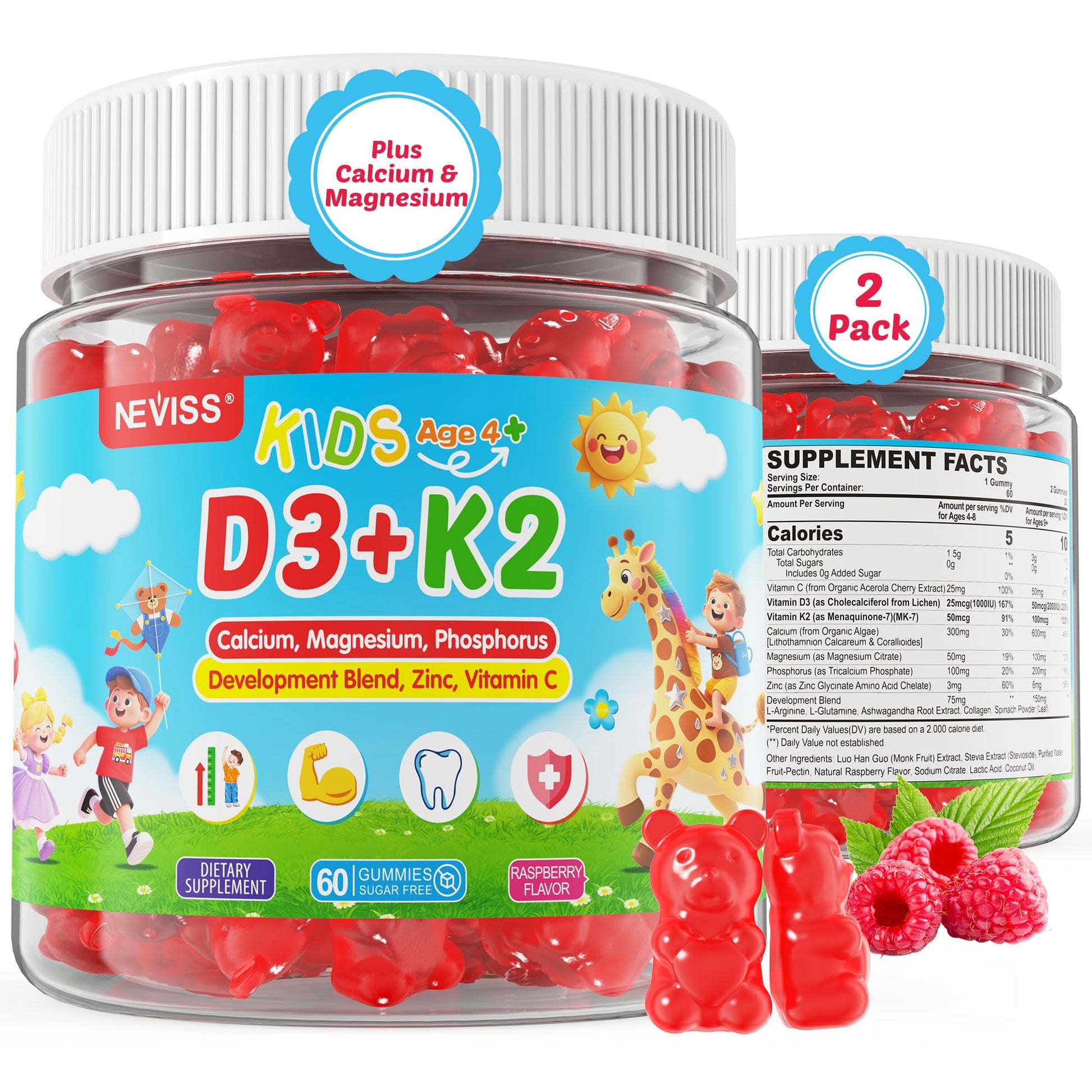 Gomitas vitamina D3 K2 sabor frambuesa niños