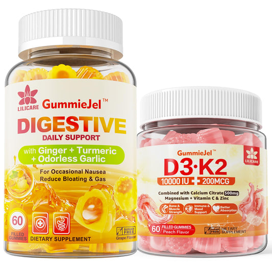 Gomitas vitamina D3 K2 LILICARE sin azúcar con jengibre y calcio