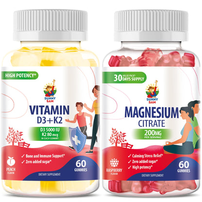 Botella de gomitas de vitamina D3 K2 y magnesio SUNNY SAM