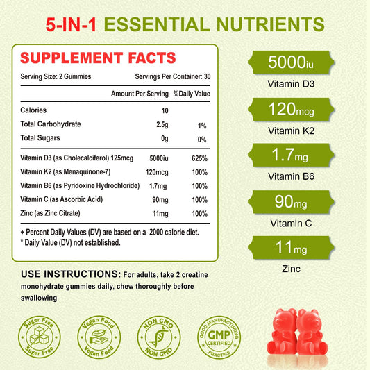 Gomitas Vitamina D3 y K2 sin azúcar sabor frambuesa