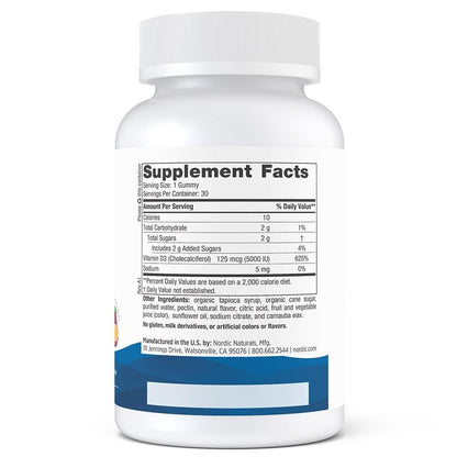 Gomitas amarillas de vitamina D3 Nordic Naturals sabor maracuyá