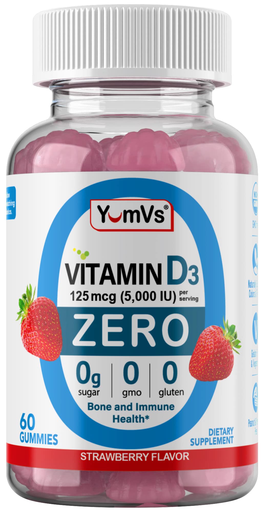 Gomitas vitamina D3 Yum-Vs con sabor frambuesa 60 piezas