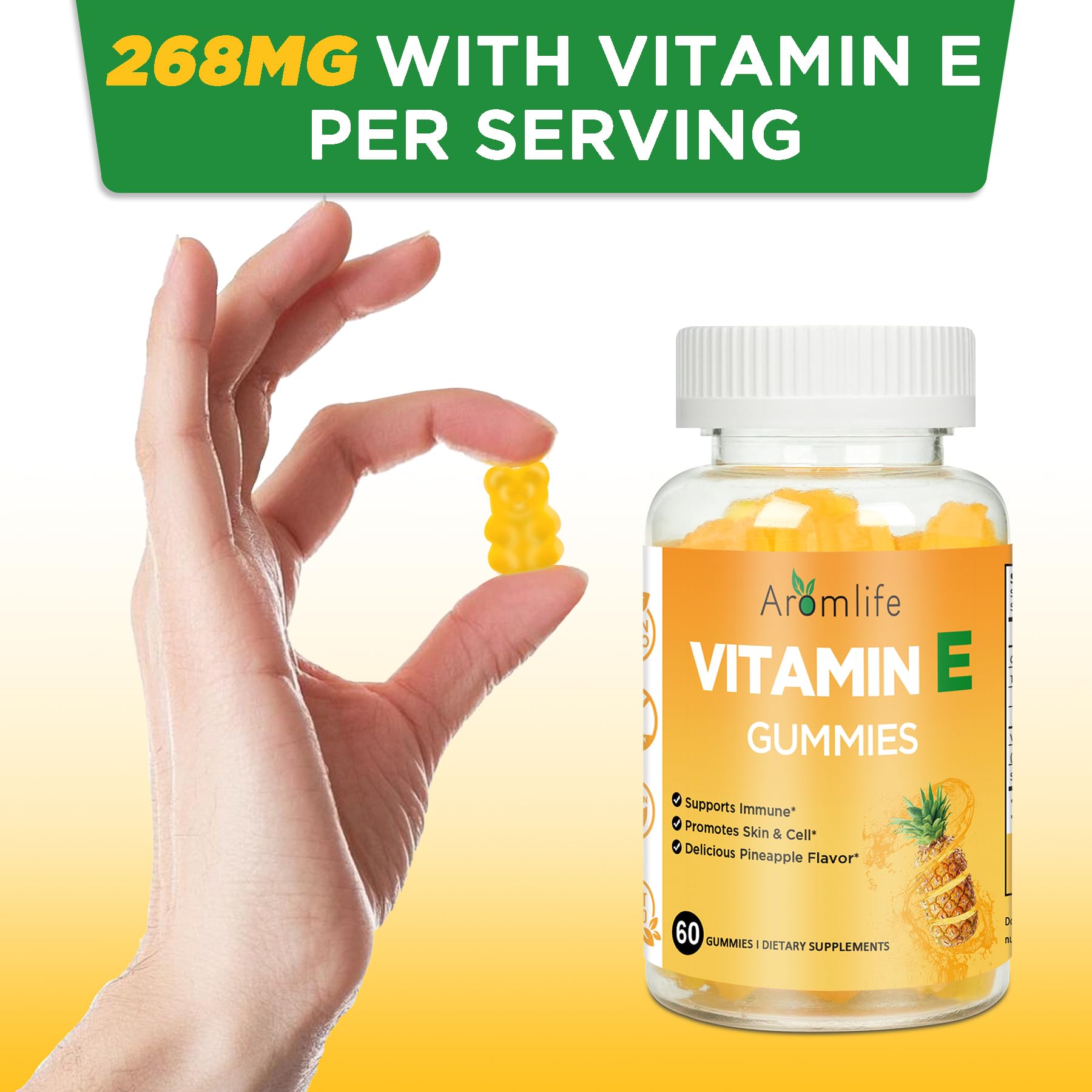Gomitas de vitamina E Aromlife sabor piña en primer plano