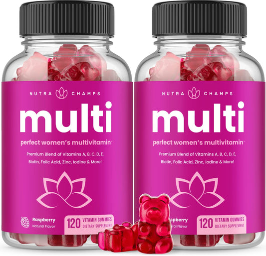 Frasco de vitaminas gomitas NutraChamps para mujeres, paquete de 240.