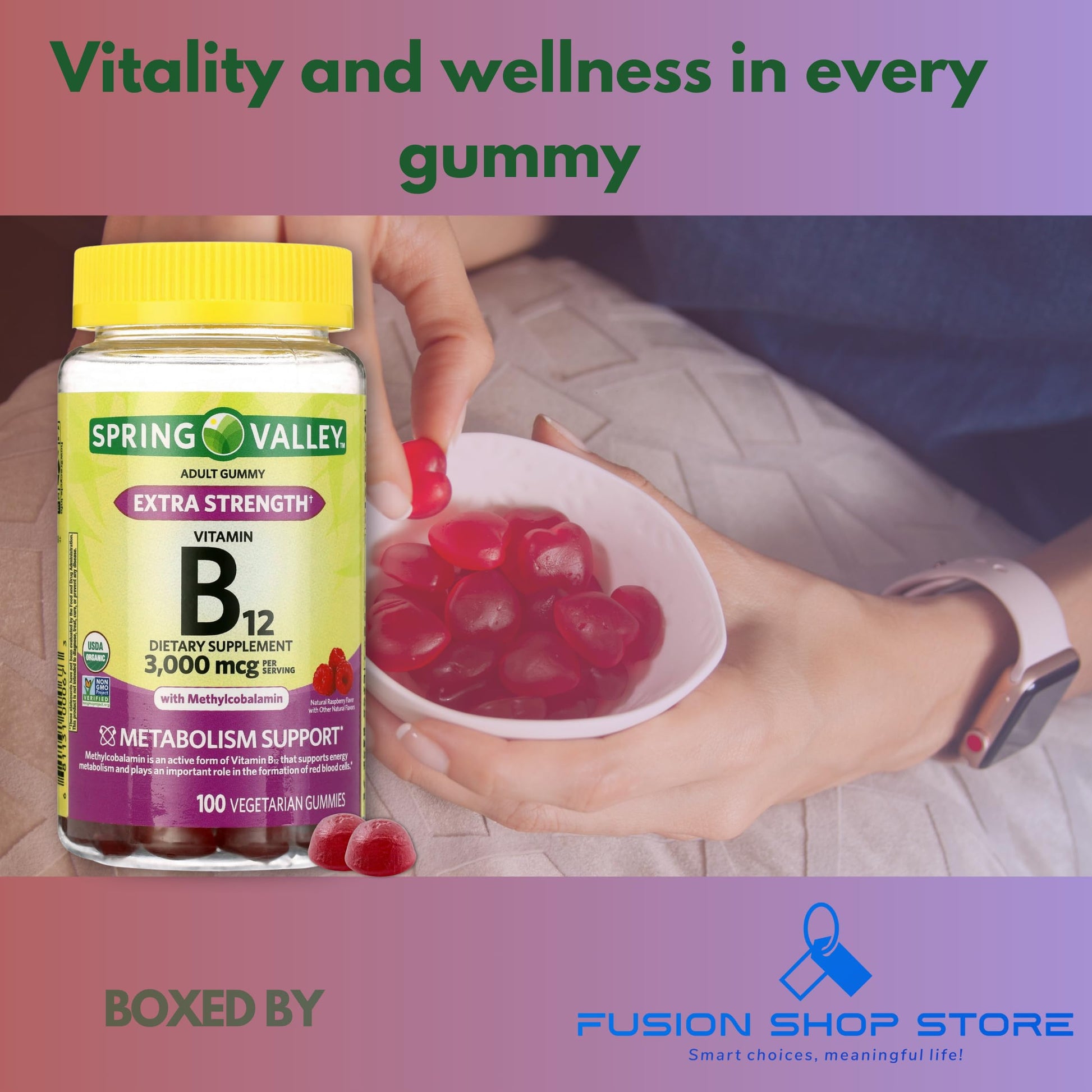 Gomitas vitaminicas b12 sabor frambuesa para hombres y mujeres 100pcs
