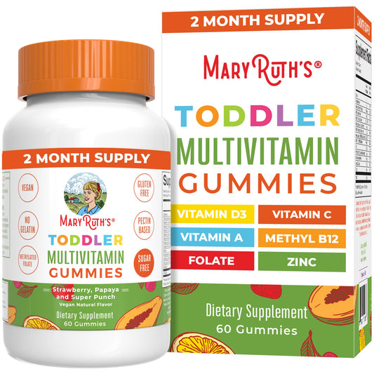Botella de gomitas multivitamínicas sin azúcar para niños con vitaminas esenciales.