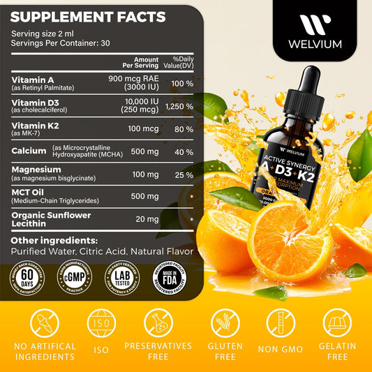Detalle gomitas WELVIUM sabor naranja con vitamina D3 K2 y magnesio