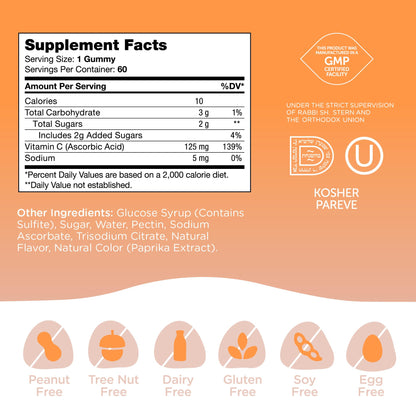 Frasco gomitas vitamina c Zahler certificadas kosher y no OGM