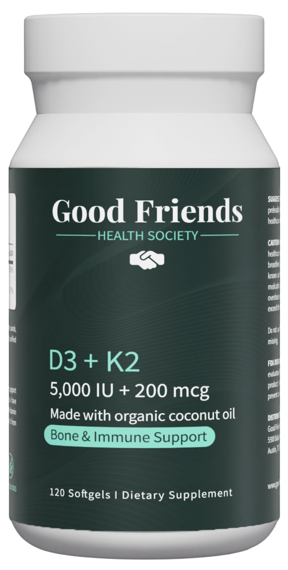 Frasco Good Friends Health Society Vitamina D3 K2 120 softgels