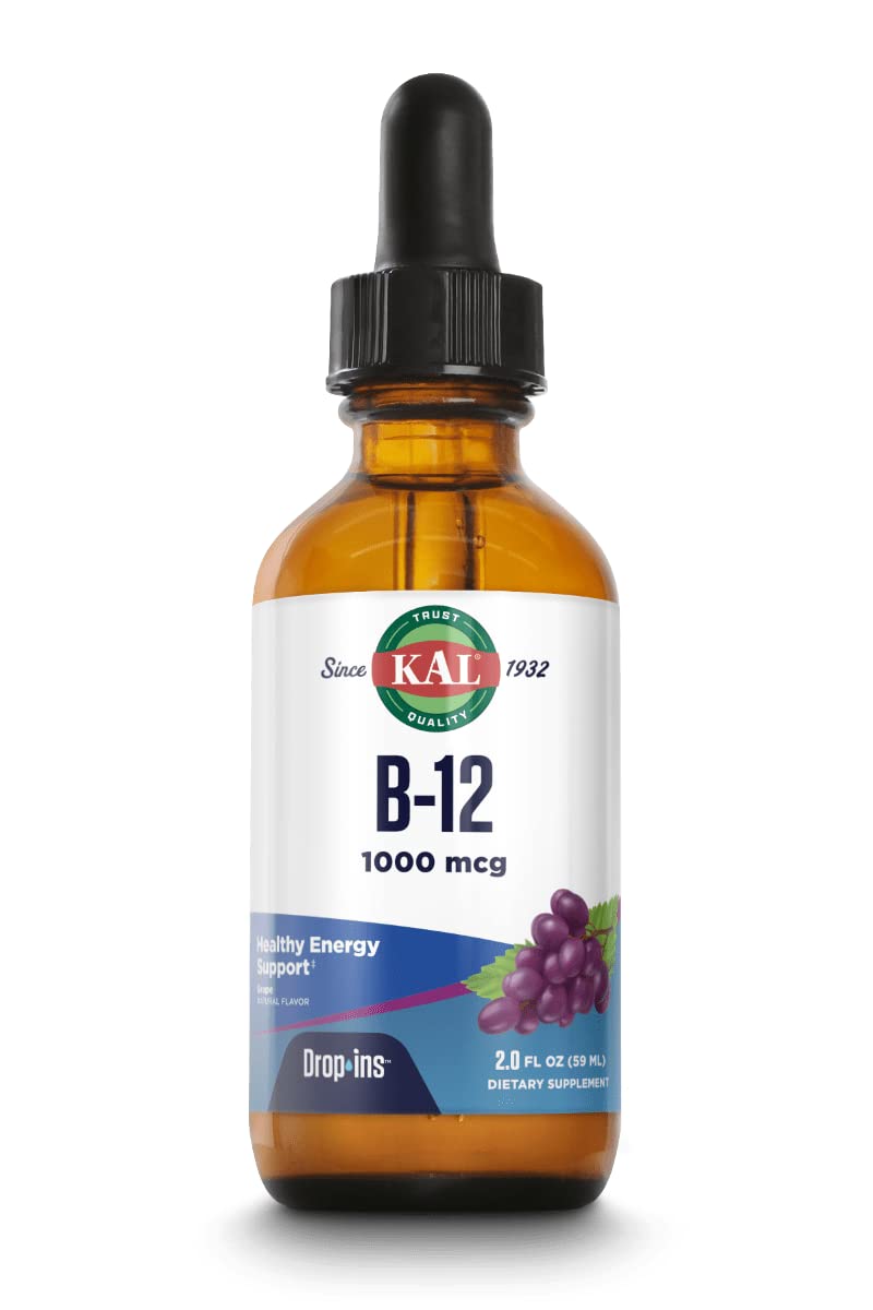 Botella de gotas líquidas KAL B12 1000 mcg con sabor a uva