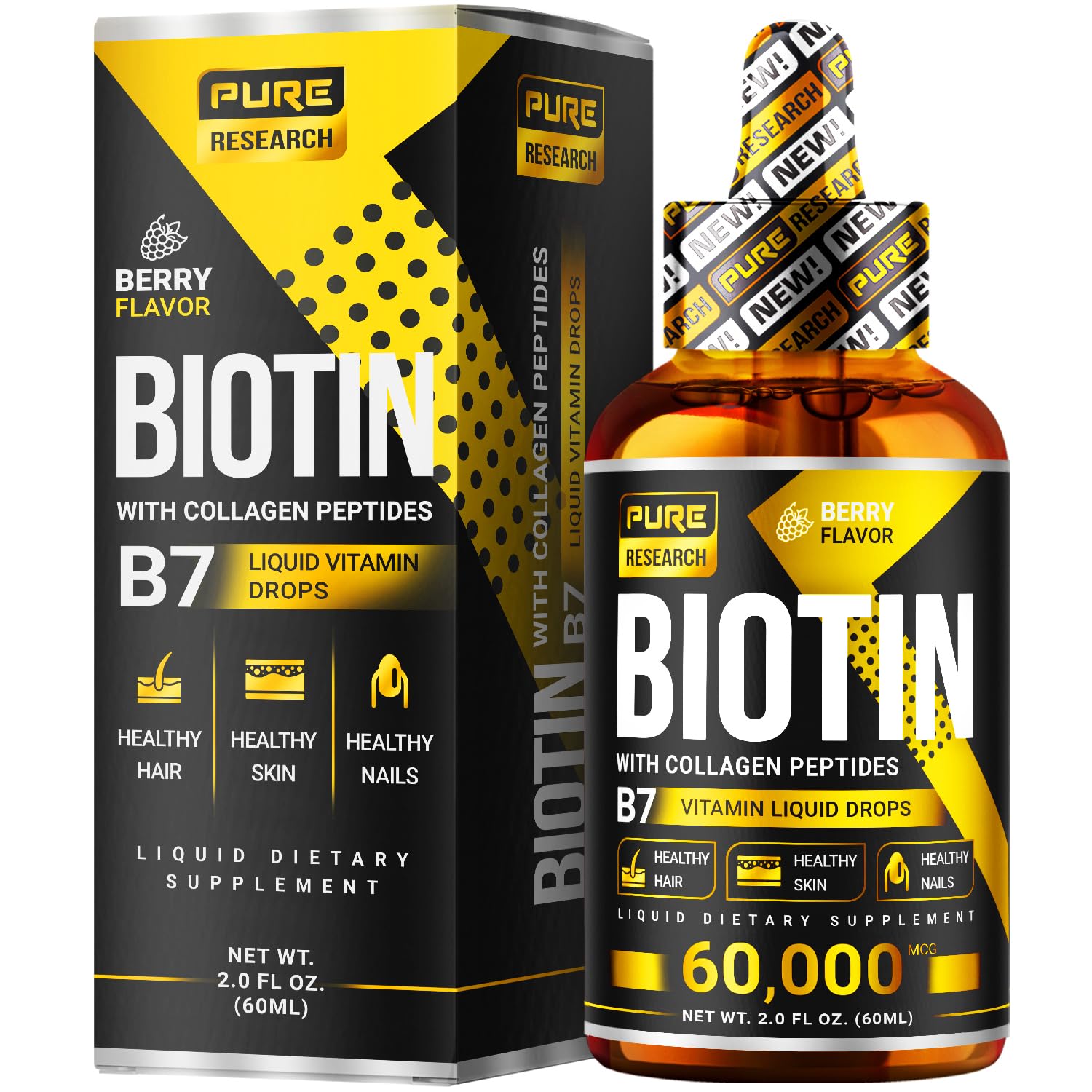 Gotas líquidas de biotina y colágeno para cabello y piel