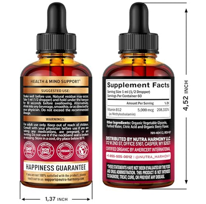 Gotas líquidas vitamina B12 orgánica sabor frutos rojos