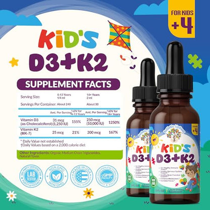Gotas líquidas vitamina D3 K2 MK-7 para niños fácil de usar