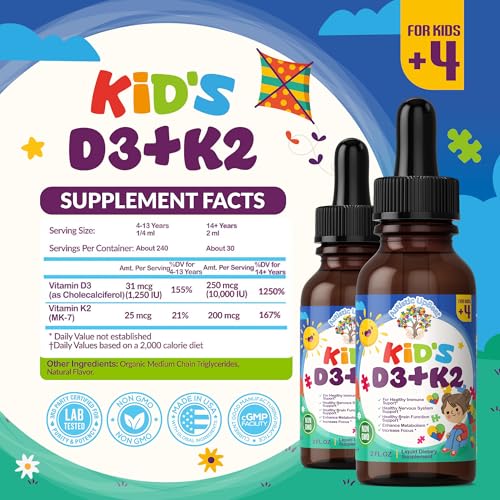 Gotas líquidas vitamina D3 K2 MK-7 para niños fácil de usar