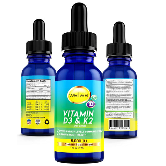 Gotas líquidas vitamina D3 K2 vegana 5000 UI wellwe 1 fl oz