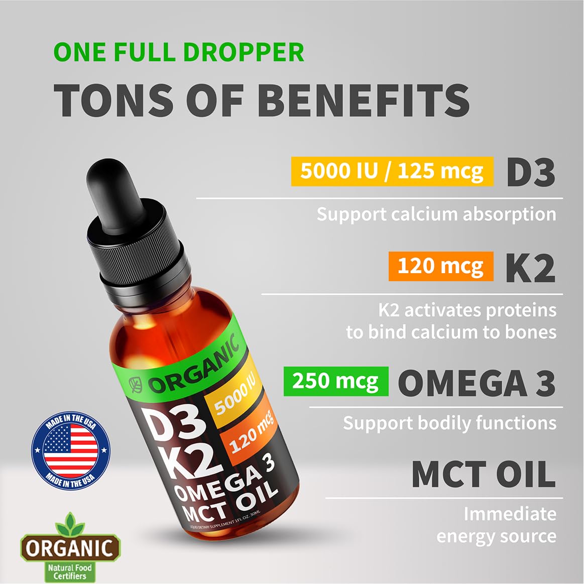 Gotas líquidas vitamínicas orgánicas con omega 3 para salud