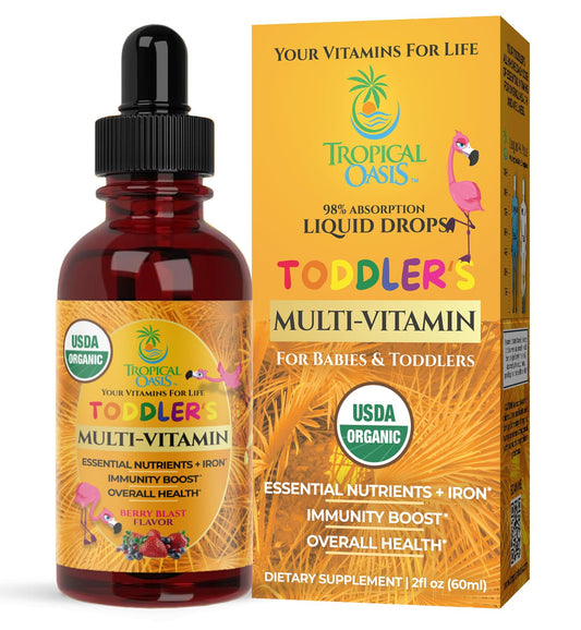 Gotas multivitamínicas Tropical Oasis para niños con hierro y sabor a bayas 