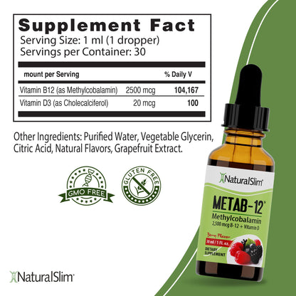 Gotas orales NaturalSlim Metab-12 vitamina B12 metabolismó