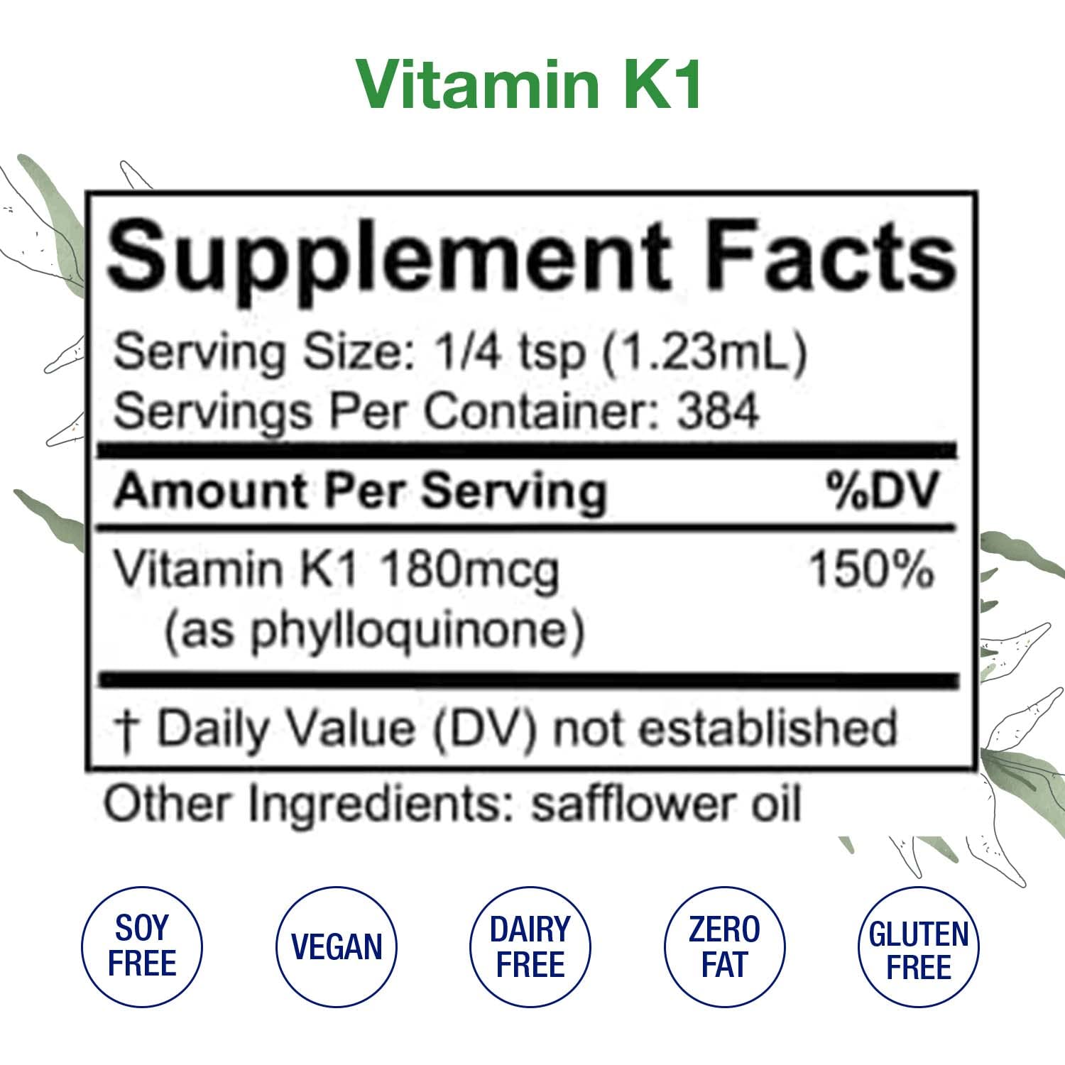 Gotas orales vitamina K1 líquida sin alcohol para uso interno y externo
