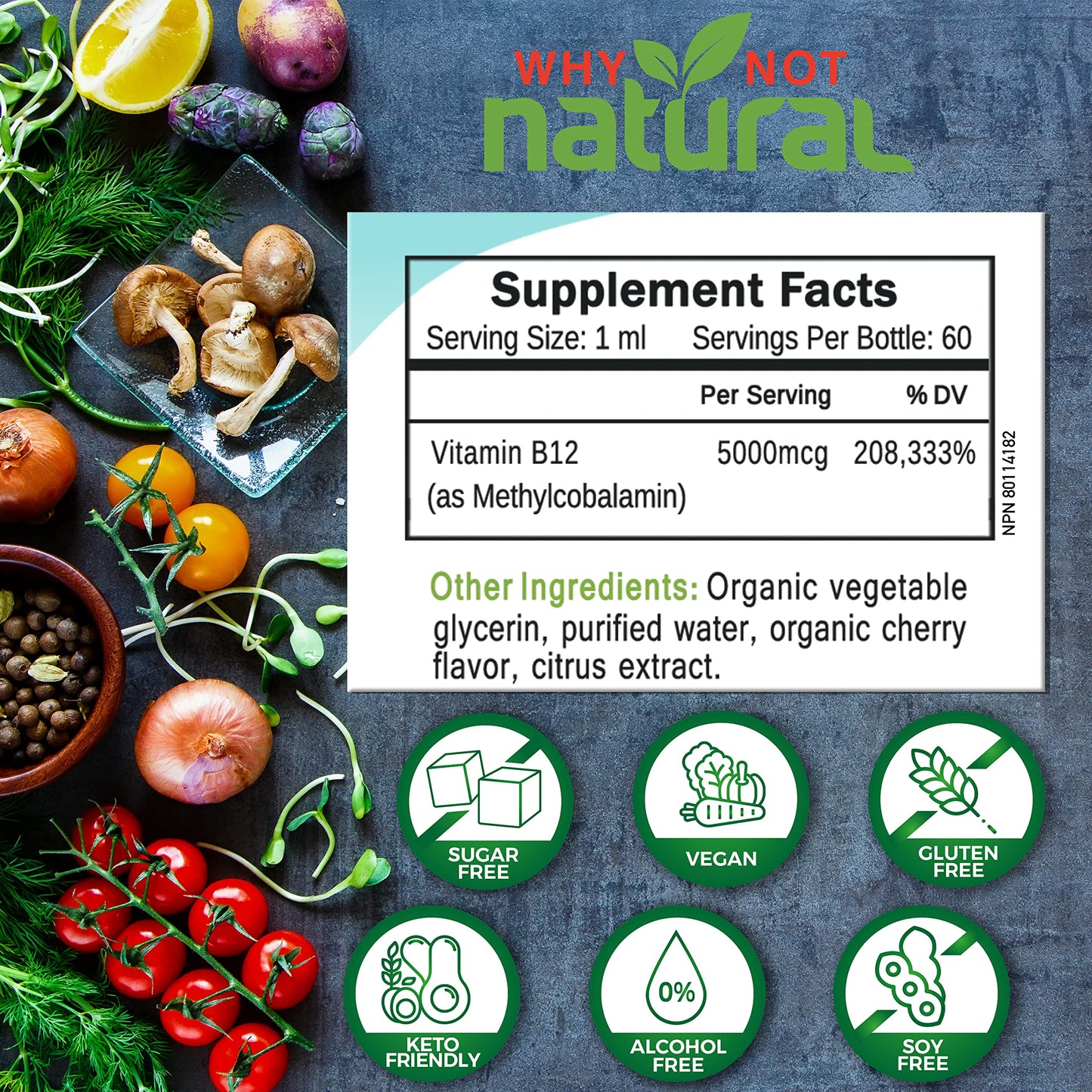 Gotas orgánicas energía vitaminas B y B12 líquido