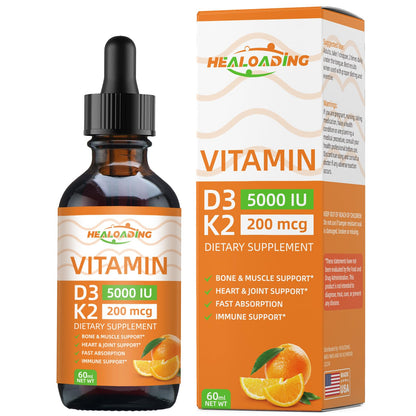 Gotas orgánicas HEALOADING con vitamina D3 5000 IU y K2 MK-7 natural