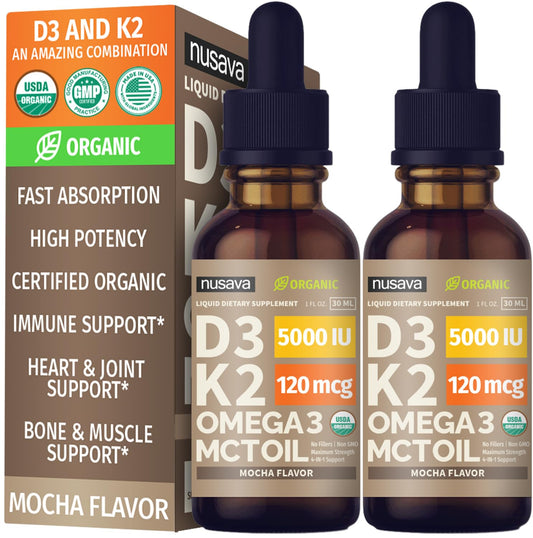 Gotas orgánicas vitamina d3 k2 líquida mocha 2 pack