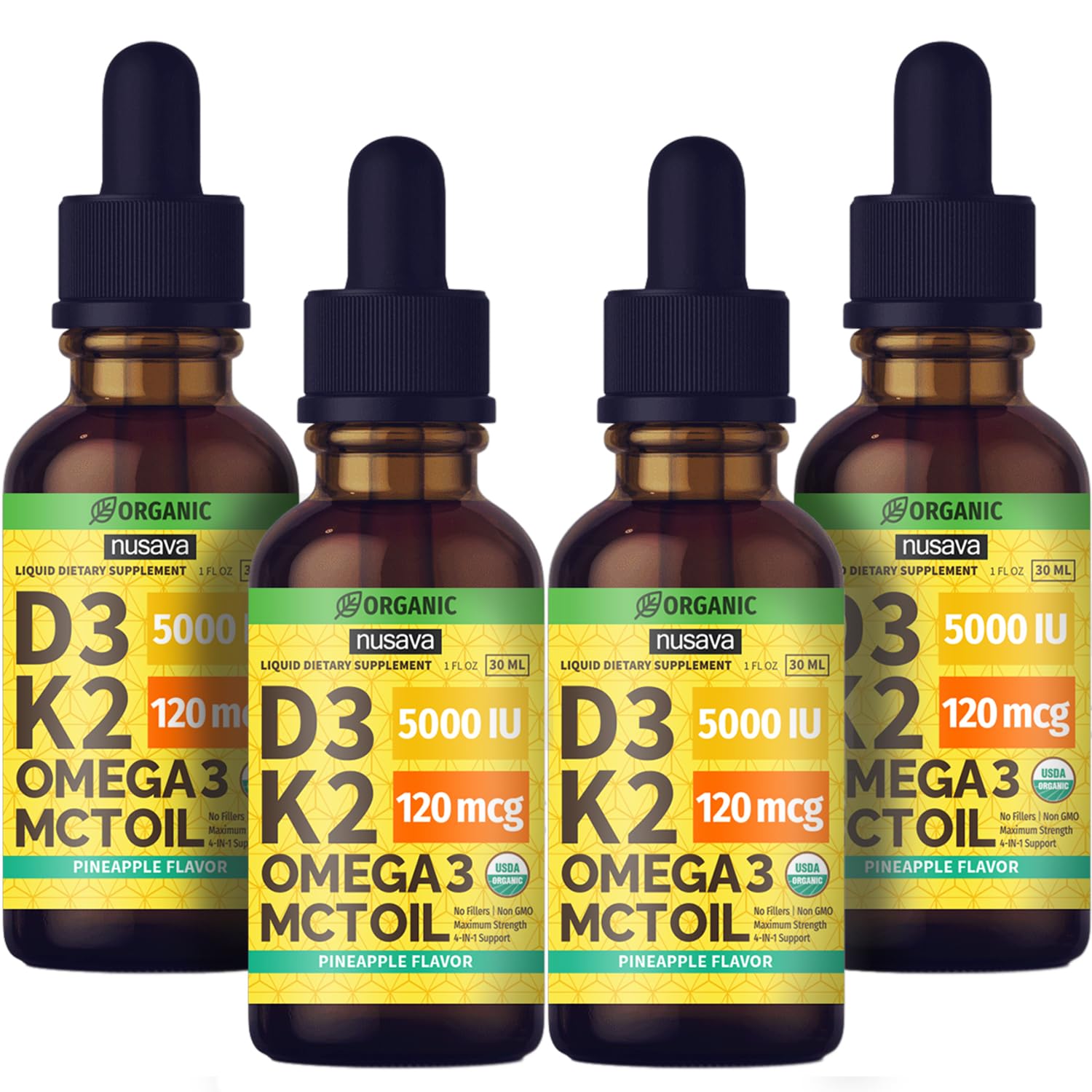 Gotas orgánicas vitamina d3 k2 líquida piña 4 pack