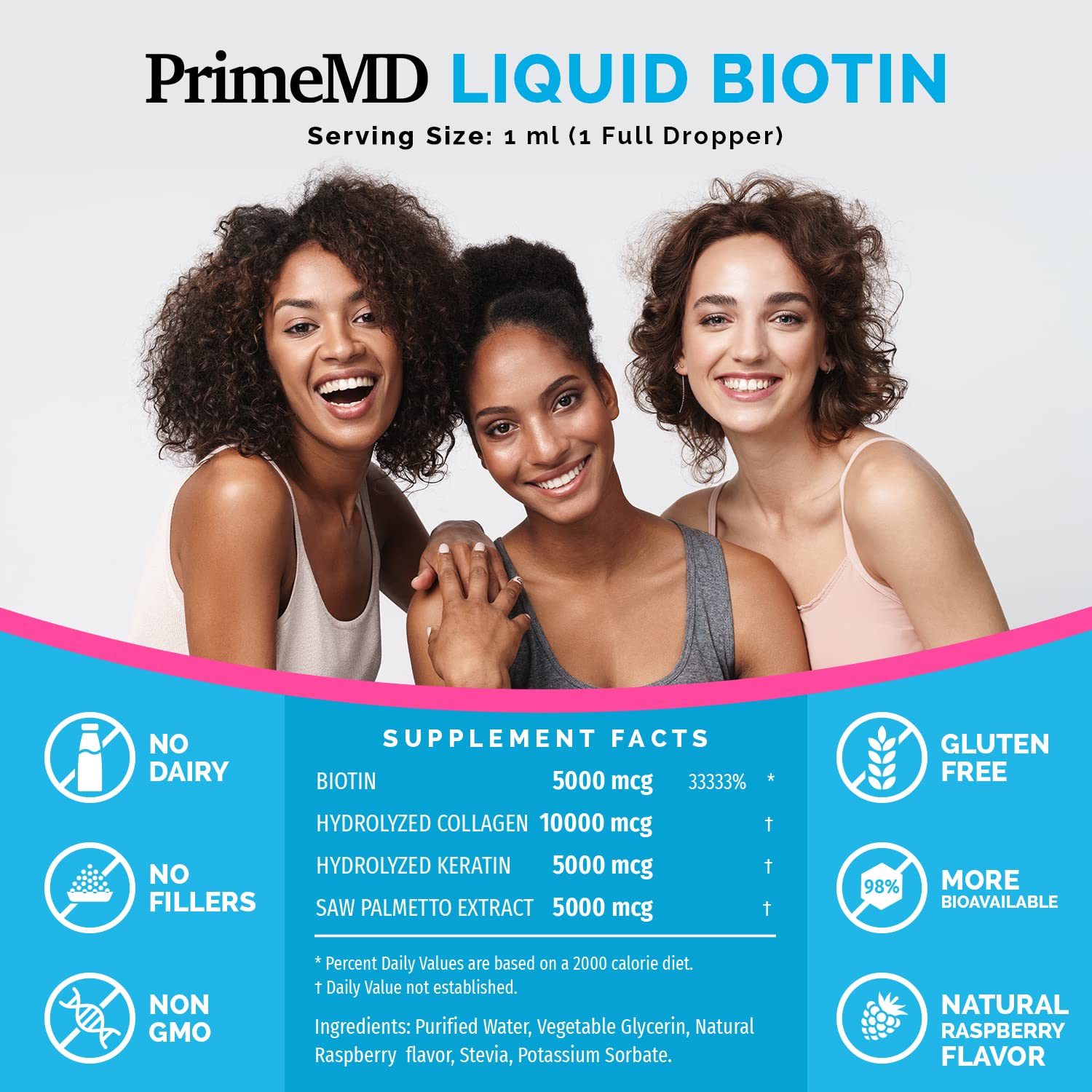 Gotas PrimeMD biotina colágeno queratina para cabello piel y uñas