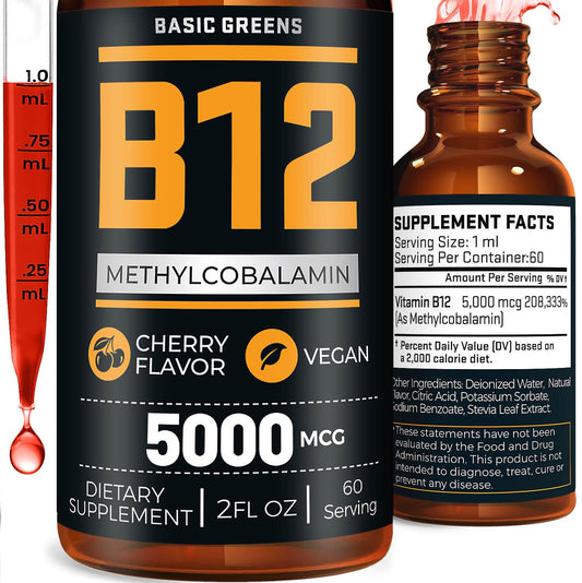 Gotas sublinguales vitamina B12 vegana BASIC GREENS sabor cereza