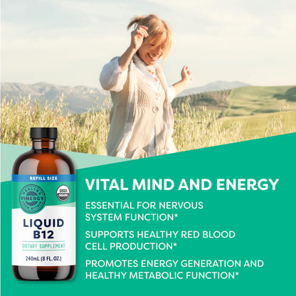 Gotas de vitamina B12 vegana Vimergy para batidos y jugos