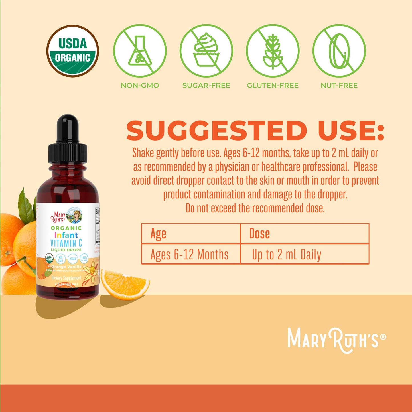 Gotas vitamina C para infantes MaryRuth sin OGM vegana