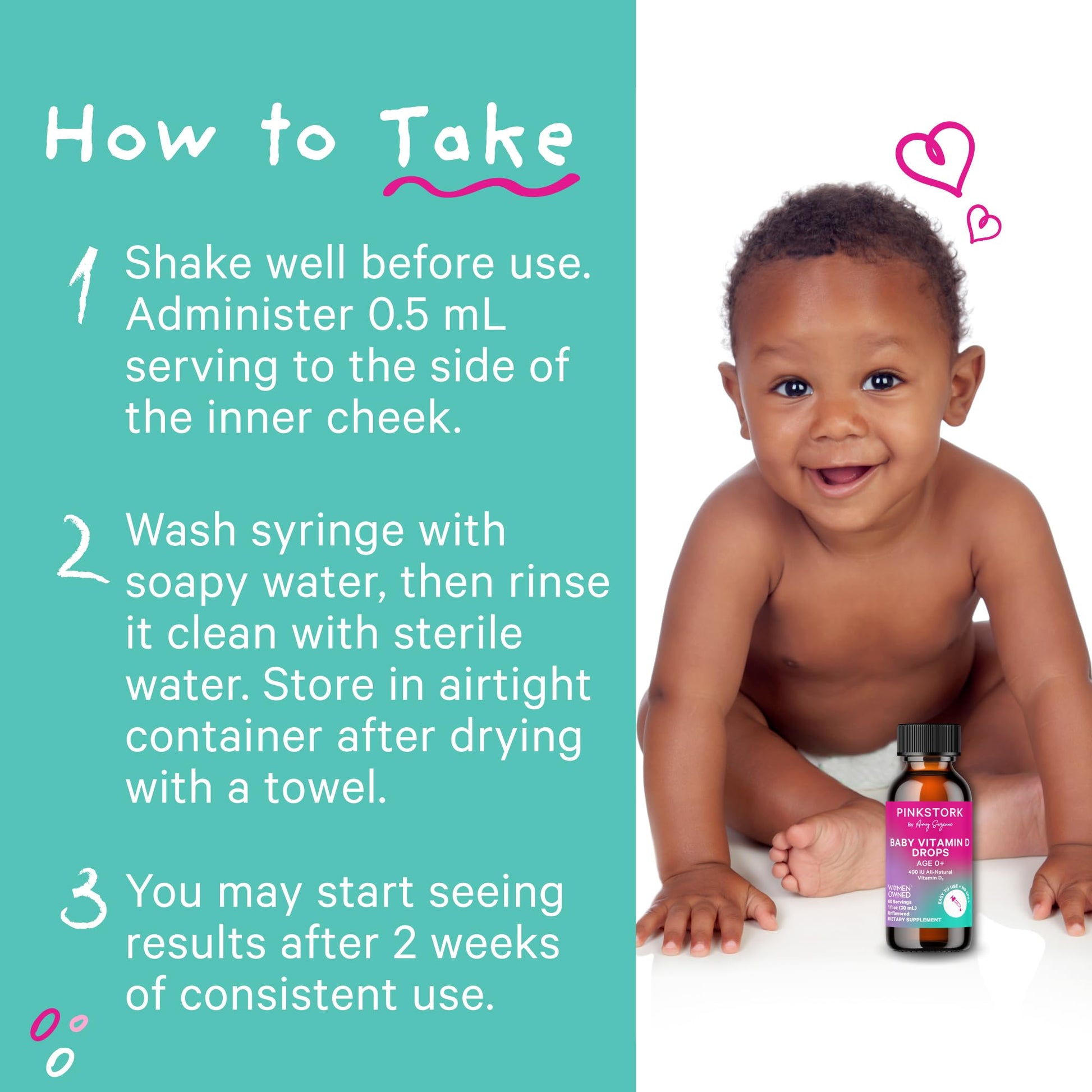 Gotas vitamina d para bebés sin sabor Pink Stork