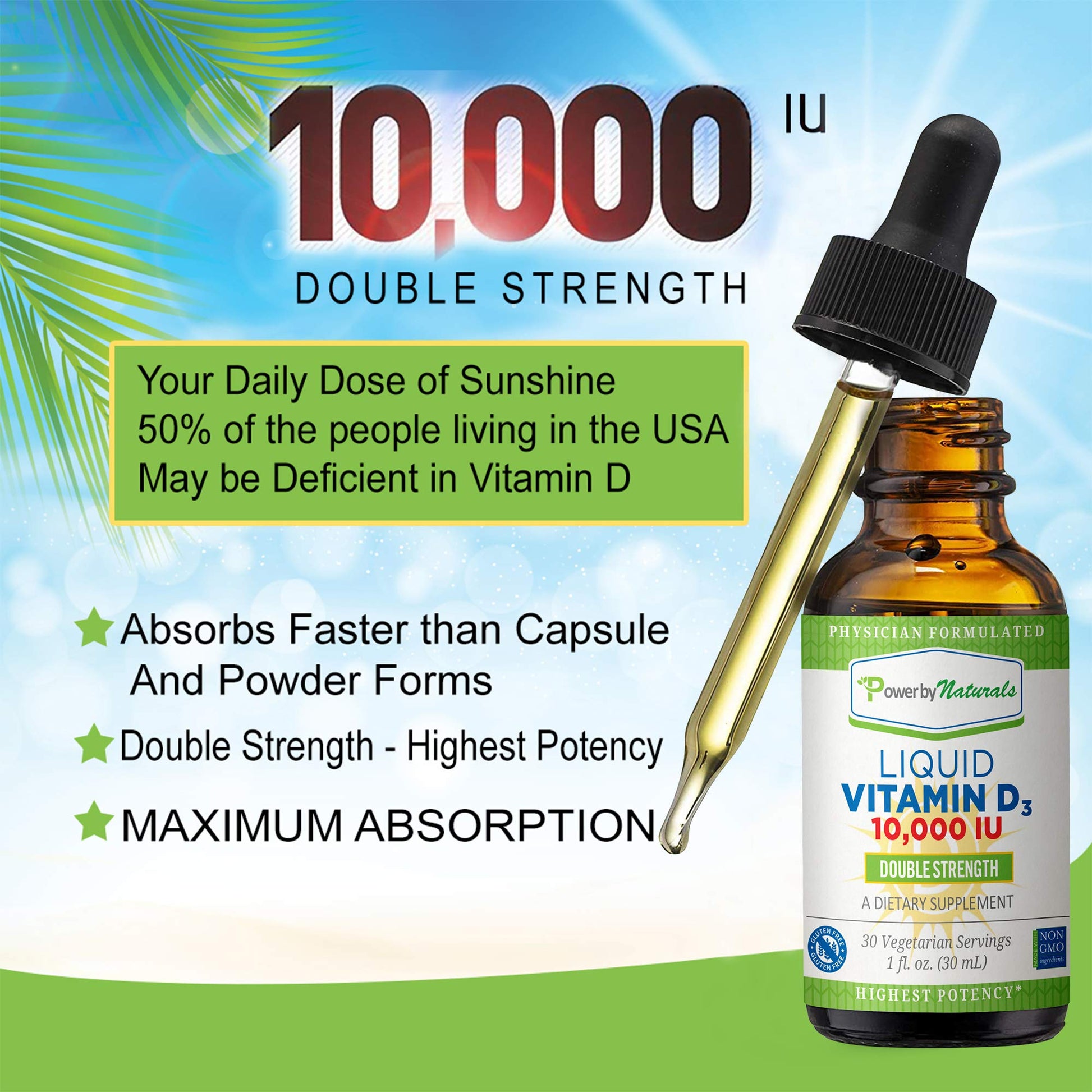 Gotas de vitamina D3 dosis alta 10000 UI para salud ósea y sistema inmune
