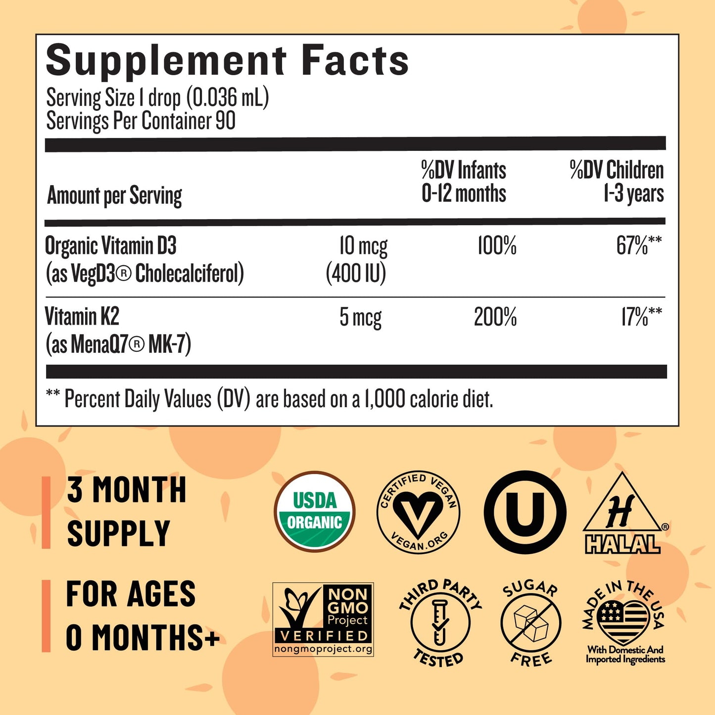 Gotas de vitamina d3 k2 para crecimiento y desarrollo saludable
