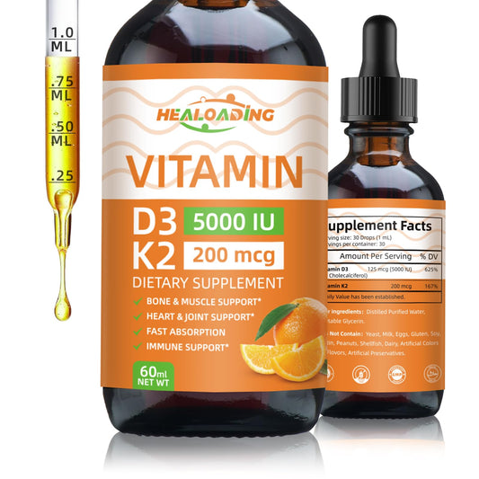 Gotas Vitamina D3 y K2 HEALOADING botella líquida orgánica