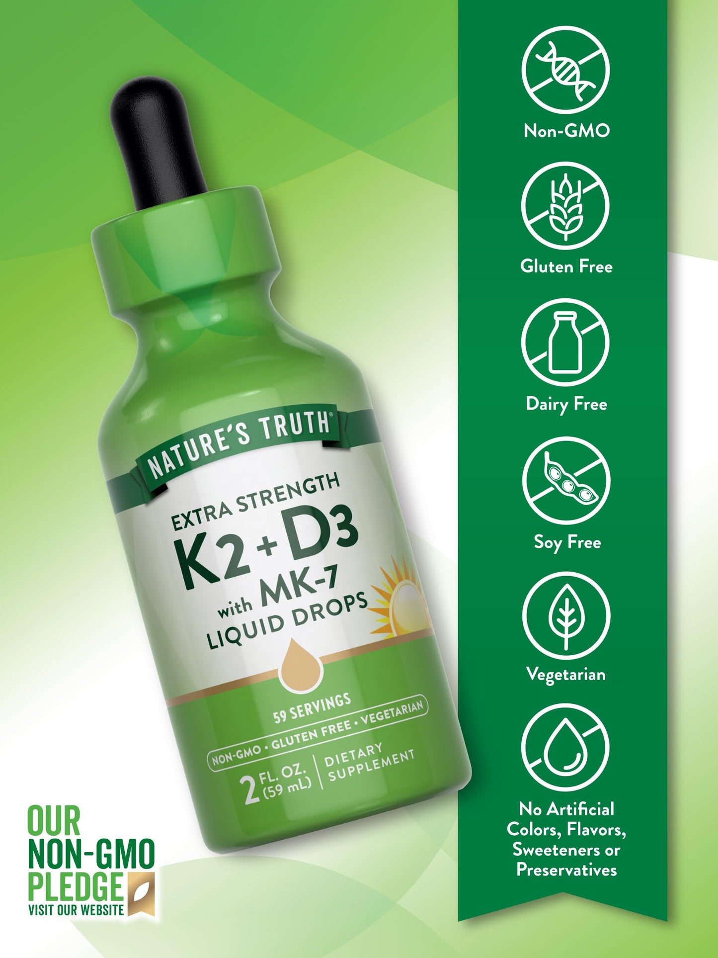 Gotas de vitamina D3 y vitamina K2 Nature's Truth para soporte esencial