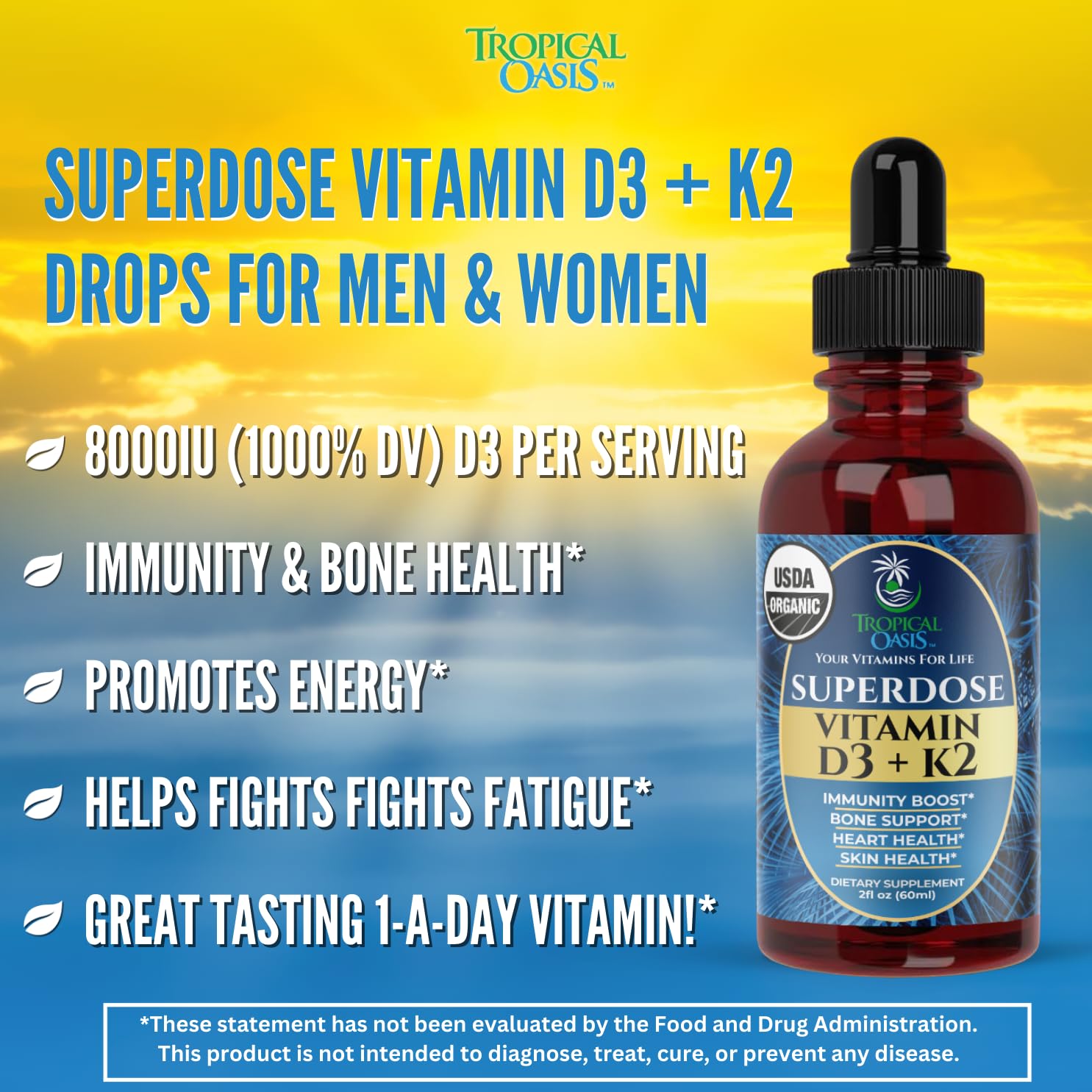 Gotas vitamina d3 k2 orgánico para salud huesos e inmunidad