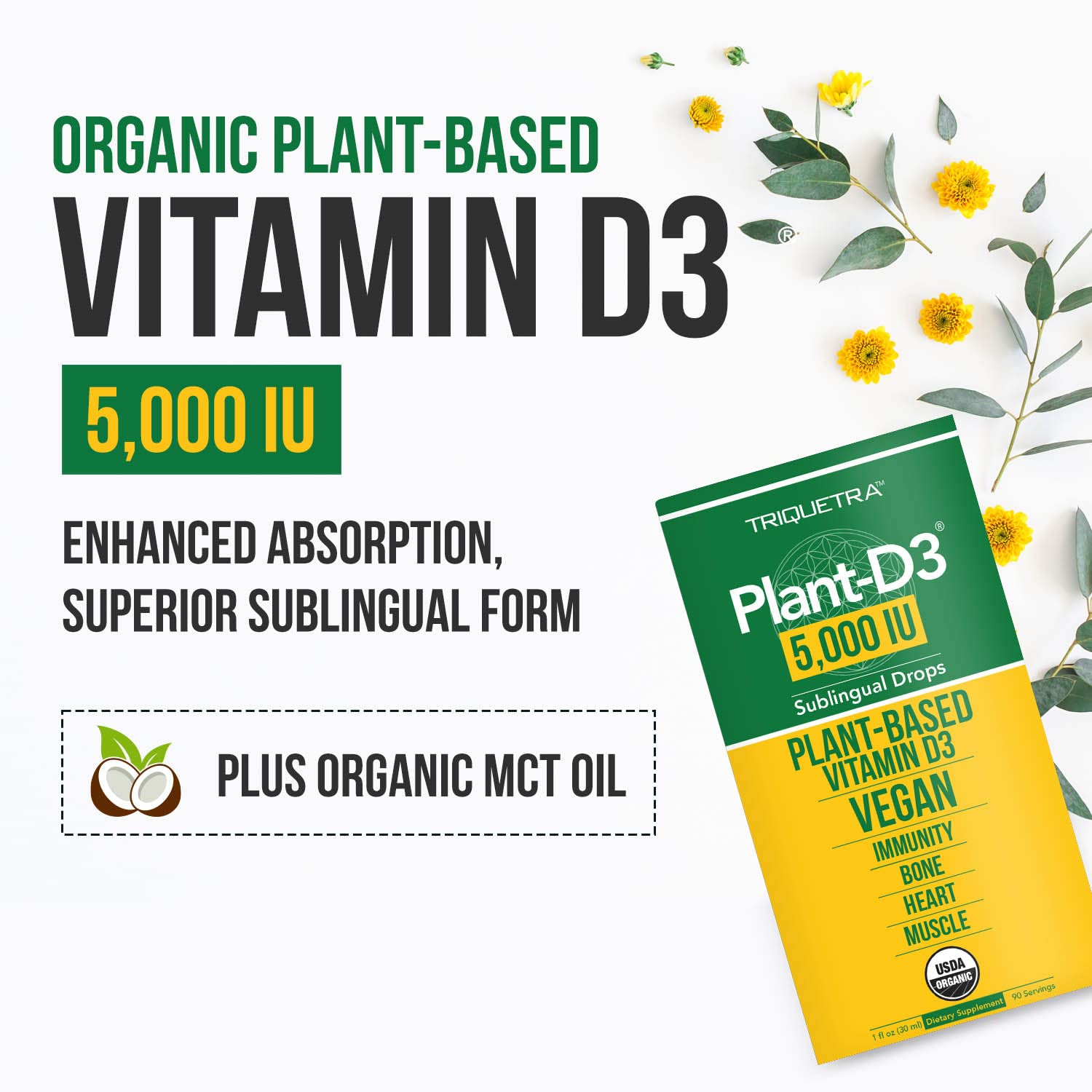 Gotas de vitamina D3 líquida Plant-D3 para todas las edades