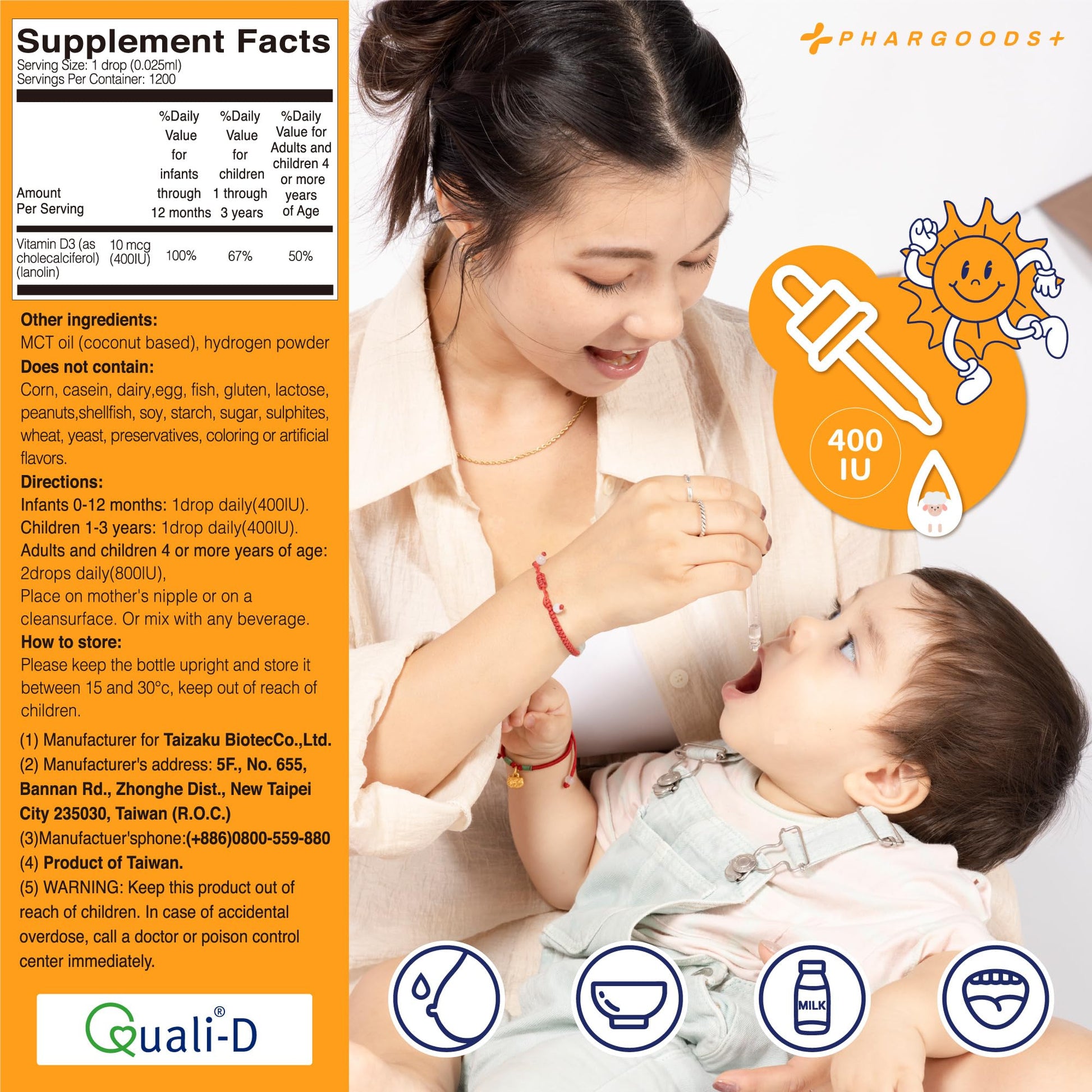 Gotas vitamina D3 PHARGOODS+ para salud inmune y ósea