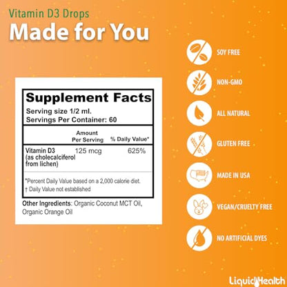 Gotas de vitamina D3 veganas LIQUIDHEALTH envase trasero