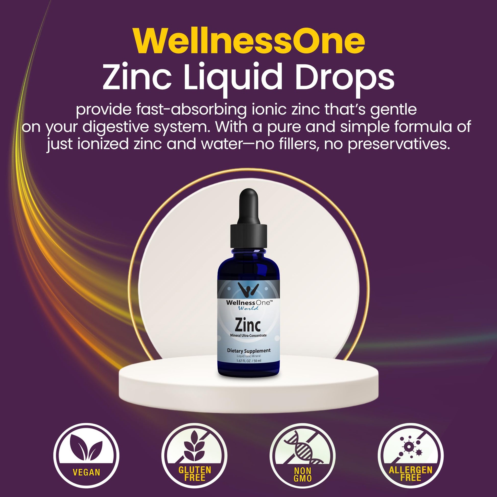 Gotas de zinc junto a descripción del producto.
