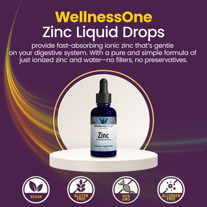 Gotas de zinc junto a descripción del producto.