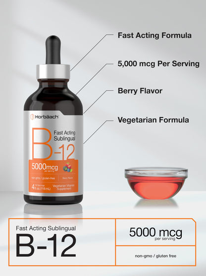 Gotero para vitamina B-12 líquida Horbaach sabor berry