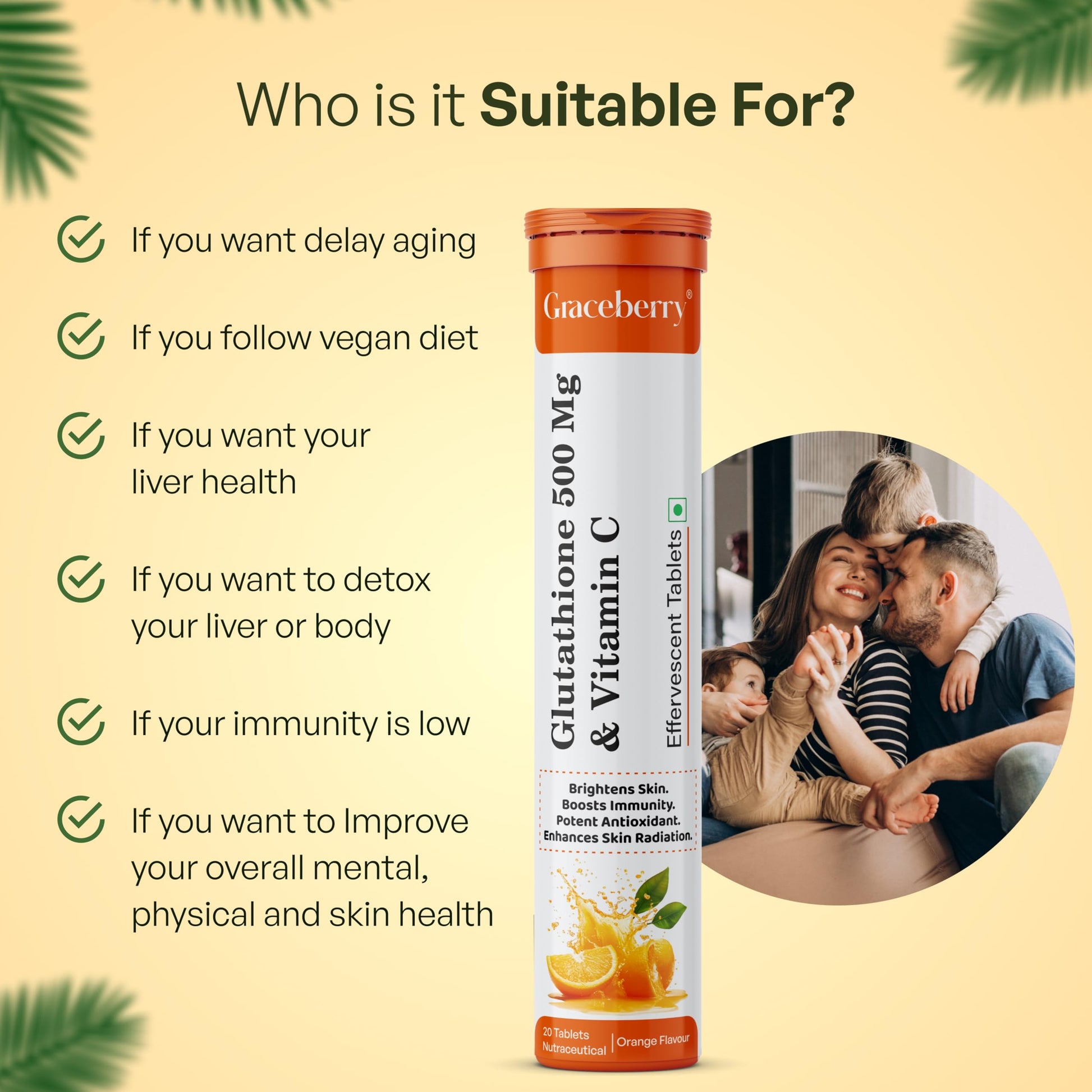 Graceberry tabletas 500 mg glutatión vitamina c pacote naranja