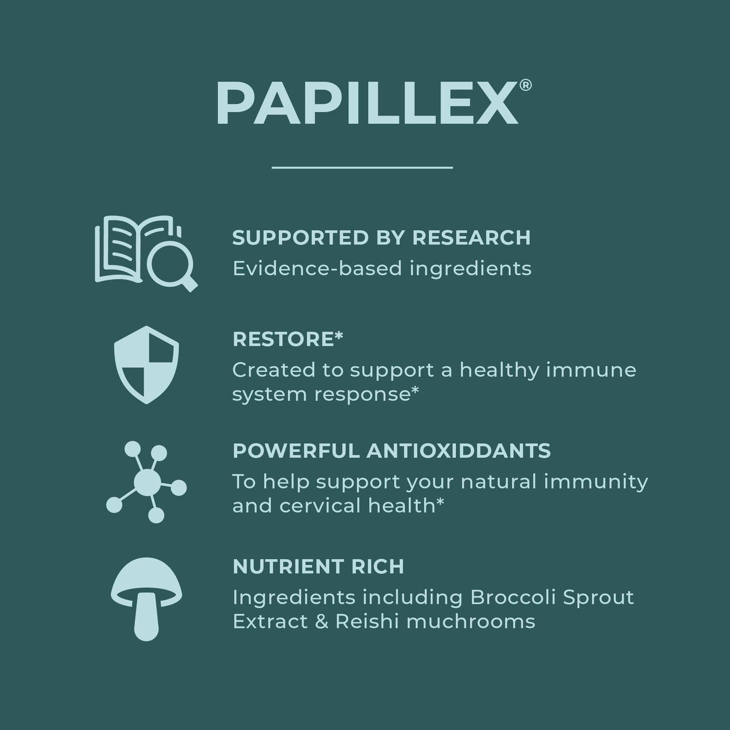 gráfico de beneficios del suplemento Papillex
