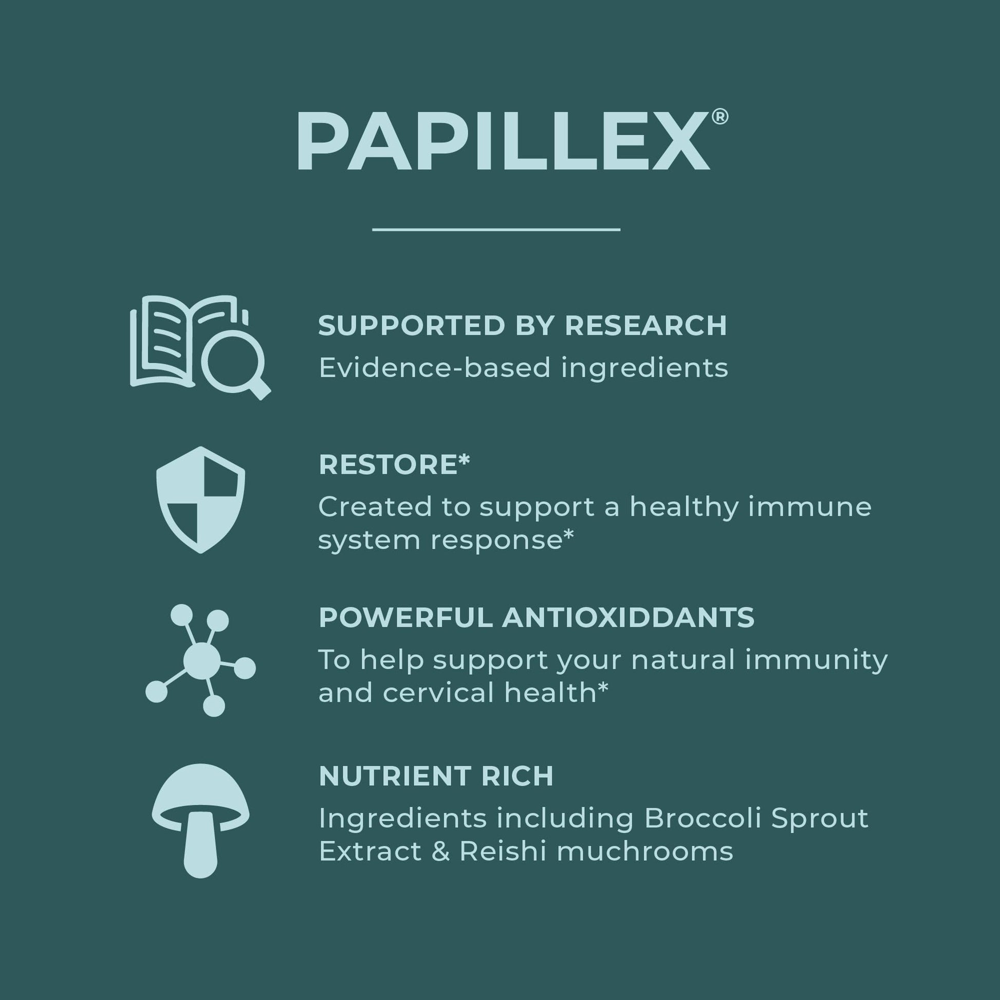 gráfico de beneficios del suplemento Papillex