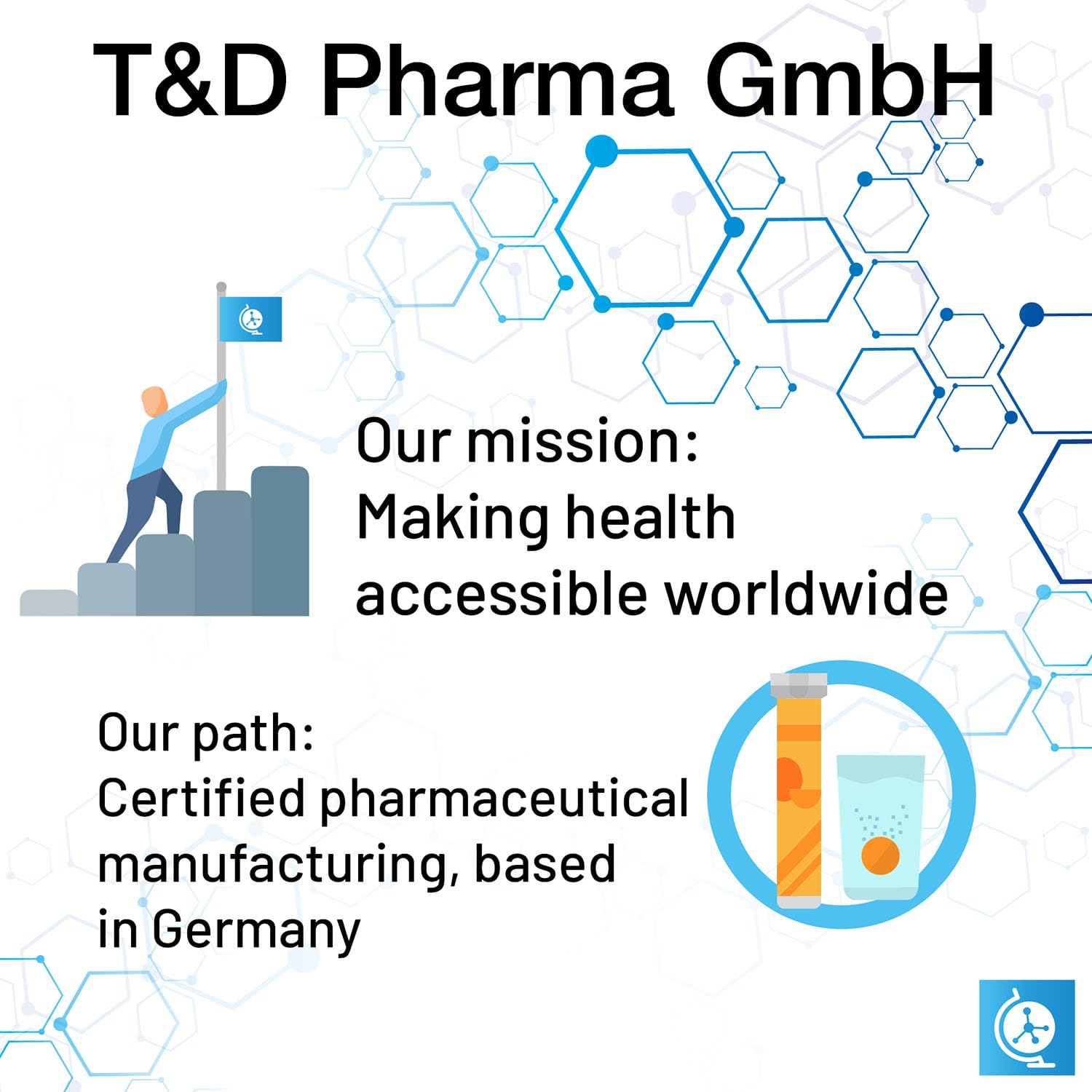 Gráfico de filosofía saludable de T&D Pharma.
