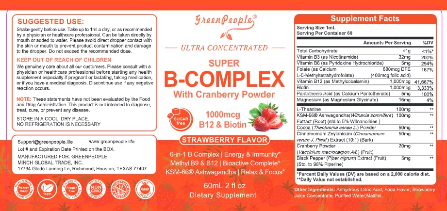 Frasco gotas GREENPEOPLE complejo vitamina B con sabor a fresa
